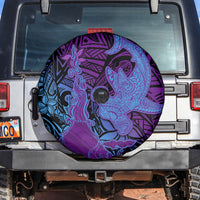 Hawaiian Volcano and Shark Spare Tire Cover Polynesian and Hibiscus Pattern Violet Gradient LT03 Violet - Polynesian Pride