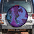 Hawaiian Volcano and Shark Spare Tire Cover Polynesian and Hibiscus Pattern Violet Gradient