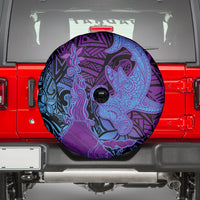 Hawaiian Volcano and Shark Spare Tire Cover Polynesian and Hibiscus Pattern Violet Gradient LT03 - Polynesian Pride