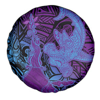 Hawaiian Volcano and Shark Spare Tire Cover Polynesian and Hibiscus Pattern Violet Gradient LT03 - Polynesian Pride