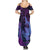 Hawaiian Volcano and Shark Summer Maxi Dress Polynesian and Hibiscus Pattern Violet Gradient