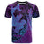 Hawaiian Volcano and Shark T Shirt Polynesian and Hibiscus Pattern Violet Gradient