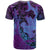 Hawaiian Volcano and Shark T Shirt Polynesian and Hibiscus Pattern Violet Gradient