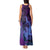 Hawaiian Volcano and Shark Tank Maxi Dress Polynesian and Hibiscus Pattern Violet Gradient