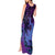 Hawaiian Volcano and Shark Tank Maxi Dress Polynesian and Hibiscus Pattern Violet Gradient