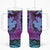 Hawaiian Volcano and Shark Tumbler With Handle Polynesian and Hibiscus Pattern Violet Gradient