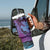 Hawaiian Volcano and Shark Tumbler With Handle Polynesian and Hibiscus Pattern Violet Gradient