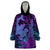 Hawaiian Volcano and Shark Wearable Blanket Hoodie Polynesian and Hibiscus Pattern Violet Gradient