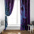 Hawaiian Volcano and Shark Window Curtain Polynesian and Hibiscus Pattern Violet Gradient