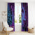 Hawaiian Volcano and Shark Window Curtain Polynesian and Hibiscus Pattern Violet Gradient