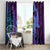 Hawaiian Volcano and Shark Window Curtain Polynesian and Hibiscus Pattern Violet Gradient