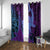 Hawaiian Volcano and Shark Window Curtain Polynesian and Hibiscus Pattern Violet Gradient