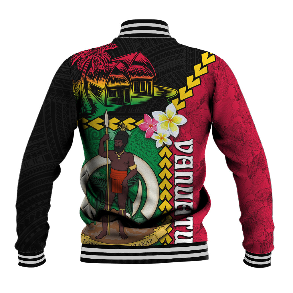Vanuatu Nakamal and Plumeria Flowers Baseball Jacket Polynesian Pattern LT03 - Polynesian Pride
