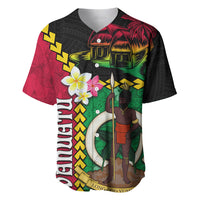 Vanuatu Nakamal and Plumeria Flowers Baseball Jersey Polynesian Pattern LT03 Black - Polynesian Pride