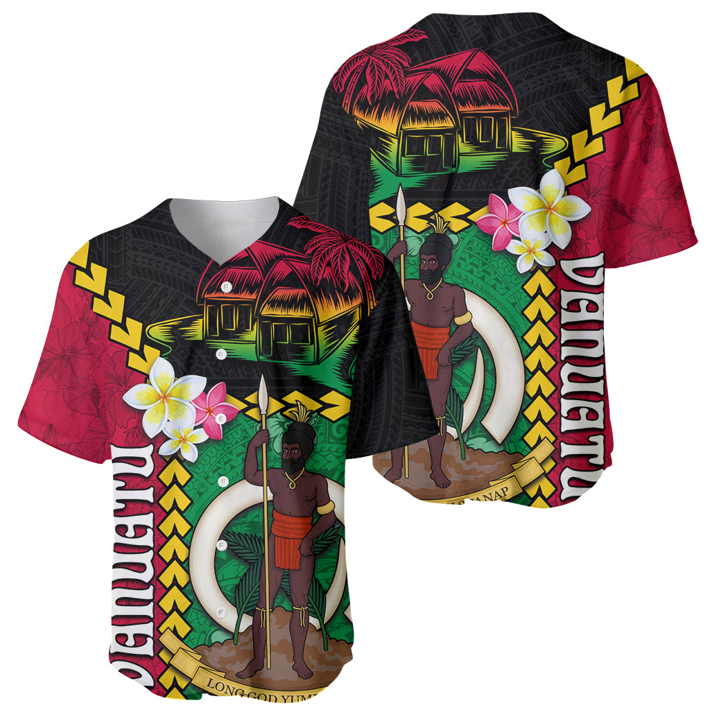 Vanuatu Nakamal and Plumeria Flowers Baseball Jersey Polynesian Pattern LT03 - Polynesian Pride