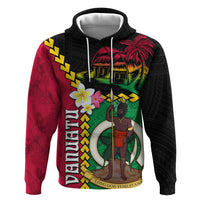 Vanuatu Nakamal and Plumeria Flowers Hoodie Polynesian Pattern LT03 Pullover Hoodie Black - Polynesian Pride