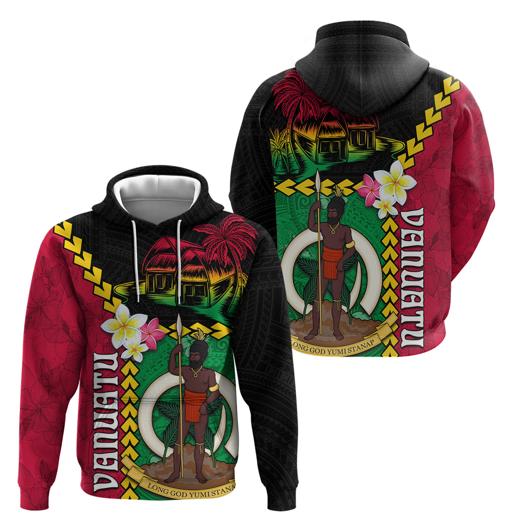 Vanuatu Nakamal and Plumeria Flowers Hoodie Polynesian Pattern LT03 - Polynesian Pride