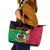 Vanuatu Nakamal and Plumeria Flowers Leather Tote Bag Polynesian Pattern