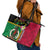 Vanuatu Nakamal and Plumeria Flowers Leather Tote Bag Polynesian Pattern