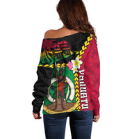 Vanuatu Nakamal and Plumeria Flowers Off Shoulder Sweater Polynesian Pattern LT03 - Polynesian Pride