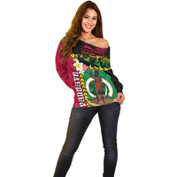 Vanuatu Nakamal and Plumeria Flowers Off Shoulder Sweater Polynesian Pattern LT03 - Polynesian Pride