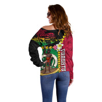 Vanuatu Nakamal and Plumeria Flowers Off Shoulder Sweater Polynesian Pattern LT03 - Polynesian Pride