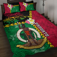 Vanuatu Nakamal and Plumeria Flowers Quilt Bed Set Polynesian Pattern LT03 Black - Polynesian Pride
