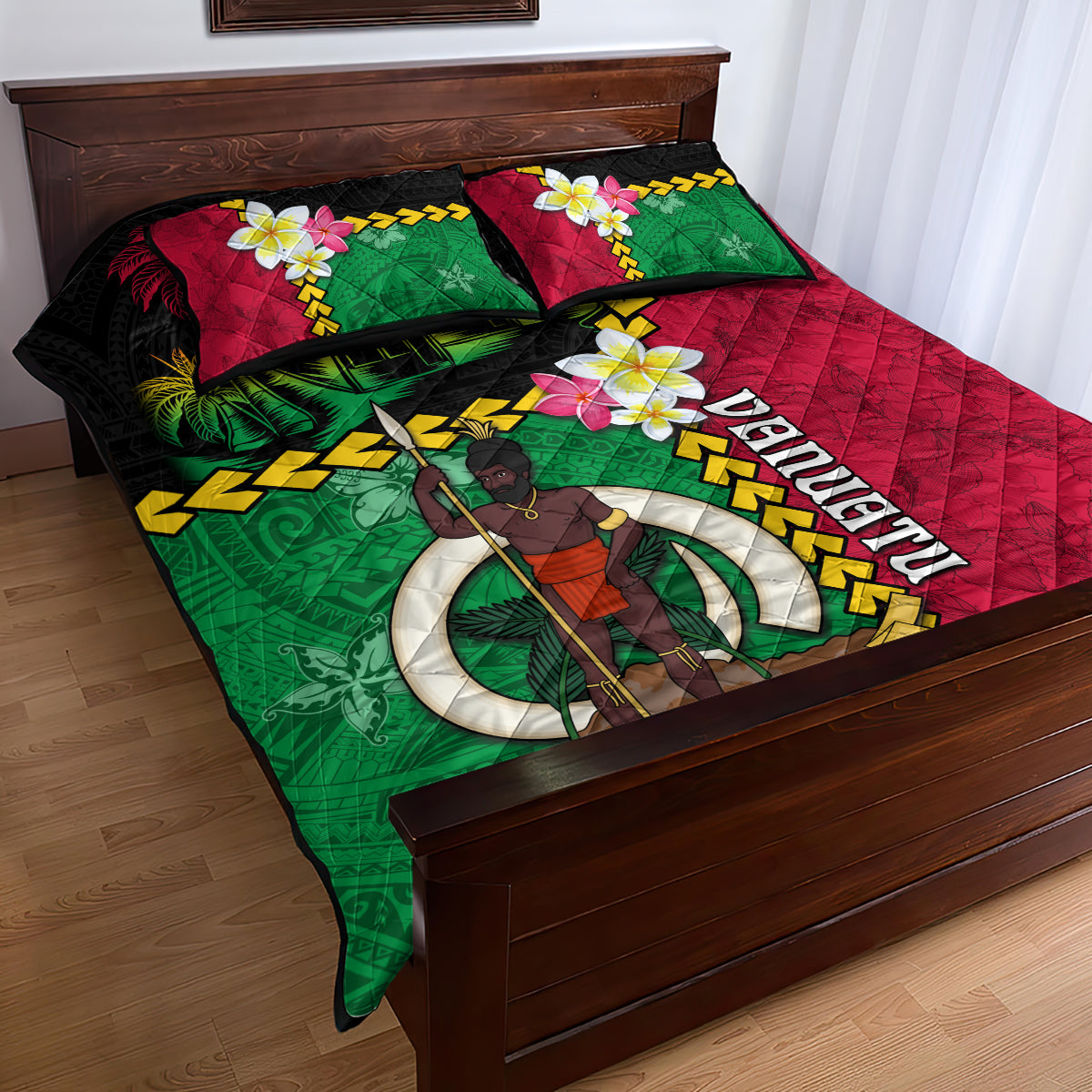 Vanuatu Nakamal and Plumeria Flowers Quilt Bed Set Polynesian Pattern LT03 - Polynesian Pride