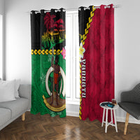 Vanuatu Nakamal and Plumeria Flowers Window Curtain Polynesian Pattern LT03 With Grommets Black - Polynesian Pride