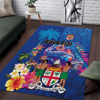 Fiji Bula Area Rug Tropical Plants with Palm Tree and Iguana Colorful LT03 Blue - Polynesian Pride