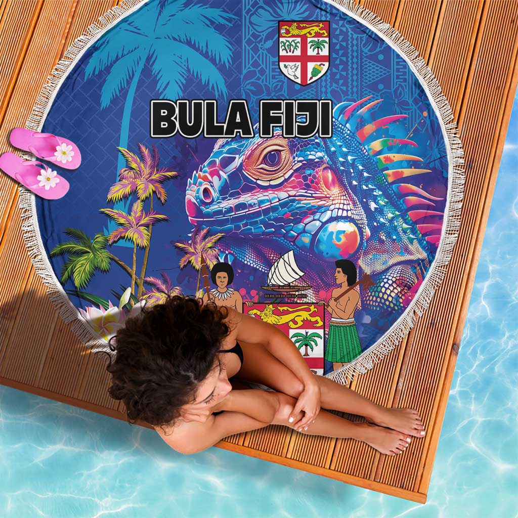 Fiji Bula Beach Blanket Tropical Plants with Palm Tree and Iguana Colorful LT03 - Polynesian Pride