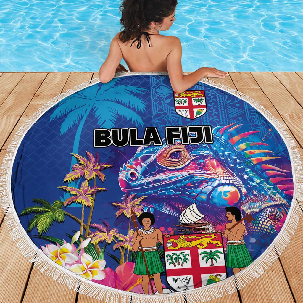 Fiji Bula Beach Blanket Tropical Plants with Palm Tree and Iguana Colorful LT03 - Polynesian Pride