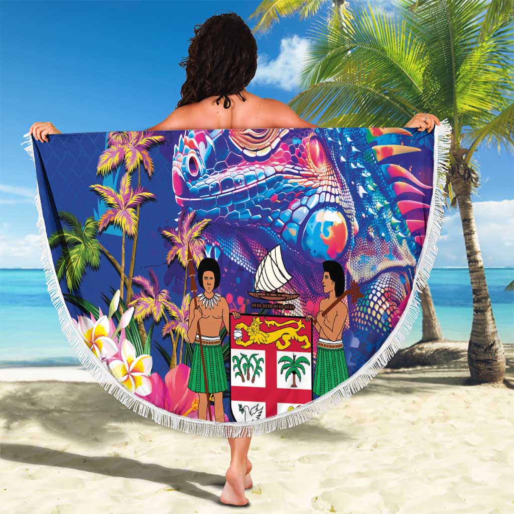 Fiji Bula Beach Blanket Tropical Plants with Palm Tree and Iguana Colorful LT03 - Polynesian Pride