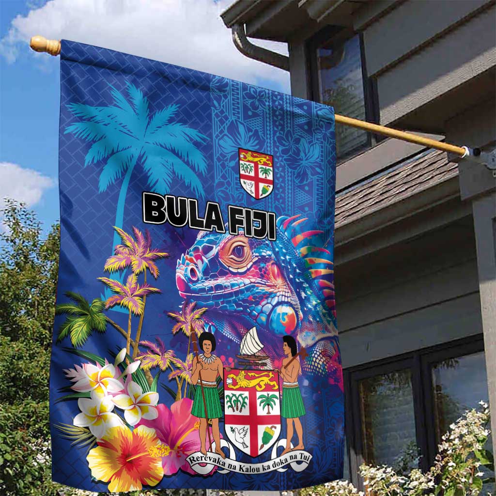 Fiji Bula Garden Flag Tropical Plants with Palm Tree and Iguana Colorful LT03 - Polynesian Pride