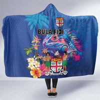 Fiji Bula Hooded Blanket Tropical Plants with Palm Tree and Iguana Colorful LT03 One Size Blue - Polynesian Pride