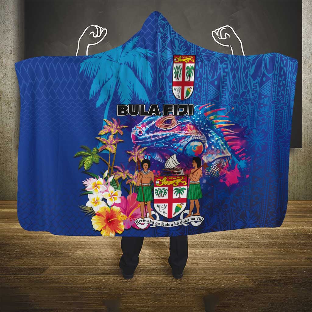 Fiji Bula Hooded Blanket Tropical Plants with Palm Tree and Iguana Colorful LT03 - Polynesian Pride