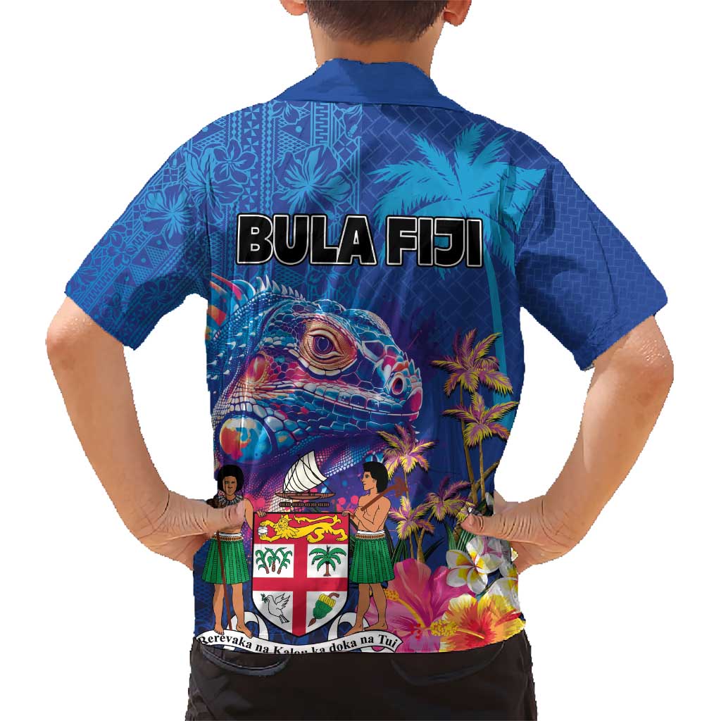 Fiji Bula Kid Hawaiian Shirt Tropical Plants with Palm Tree and Iguana Colorful LT03 - Polynesian Pride
