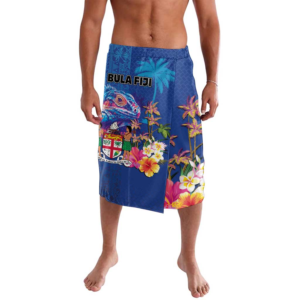 Fiji Bula Lavalava Tropical Plants with Palm Tree and Iguana Colorful LT03 Blue - Polynesian Pride