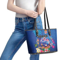 Fiji Bula Leather Tote Bag Tropical Plants with Palm Tree and Iguana Colorful LT03 - Polynesian Pride