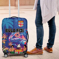 Fiji Bula Luggage Cover Tropical Plants with Palm Tree and Iguana Colorful LT03 Blue - Polynesian Pride