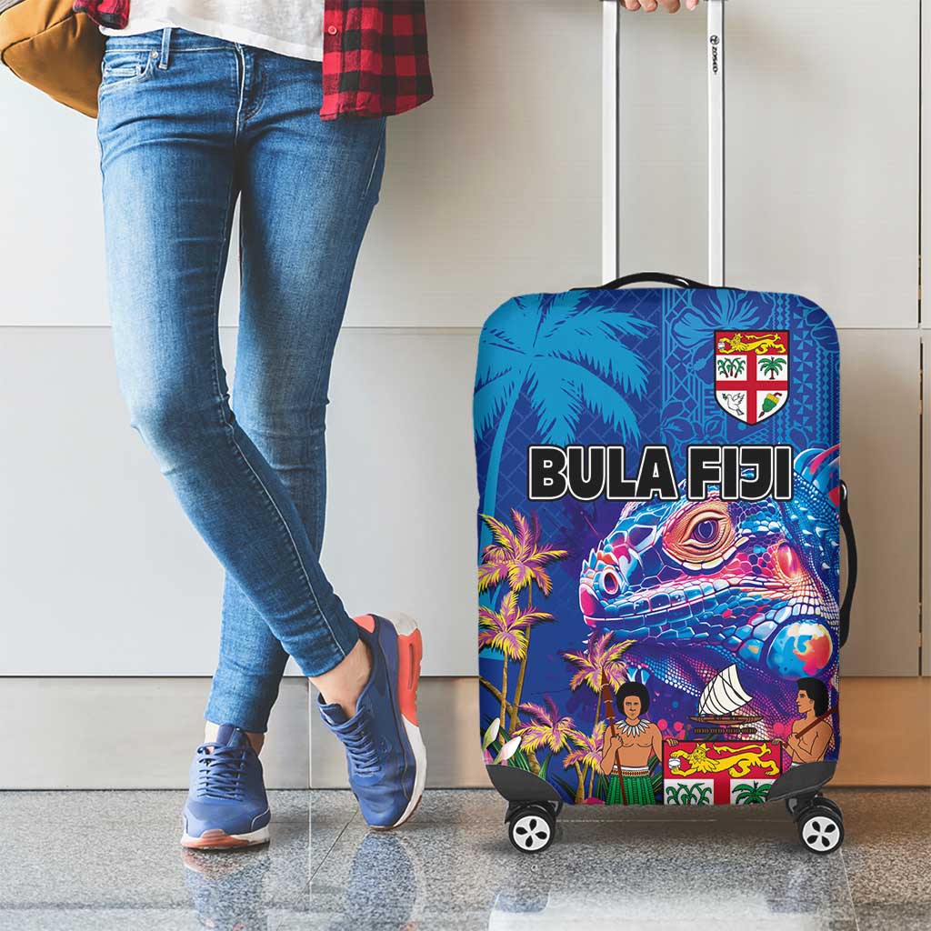 Fiji Bula Luggage Cover Tropical Plants with Palm Tree and Iguana Colorful LT03 - Polynesian Pride