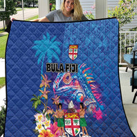 Fiji Bula Quilt Tropical Plants with Palm Tree and Iguana Colorful LT03 Blue - Polynesian Pride