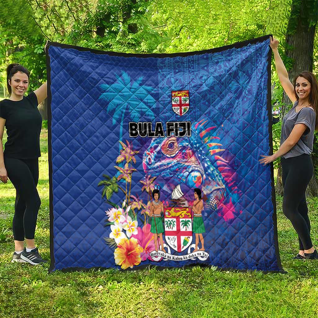 Fiji Bula Quilt Tropical Plants with Palm Tree and Iguana Colorful LT03 - Polynesian Pride