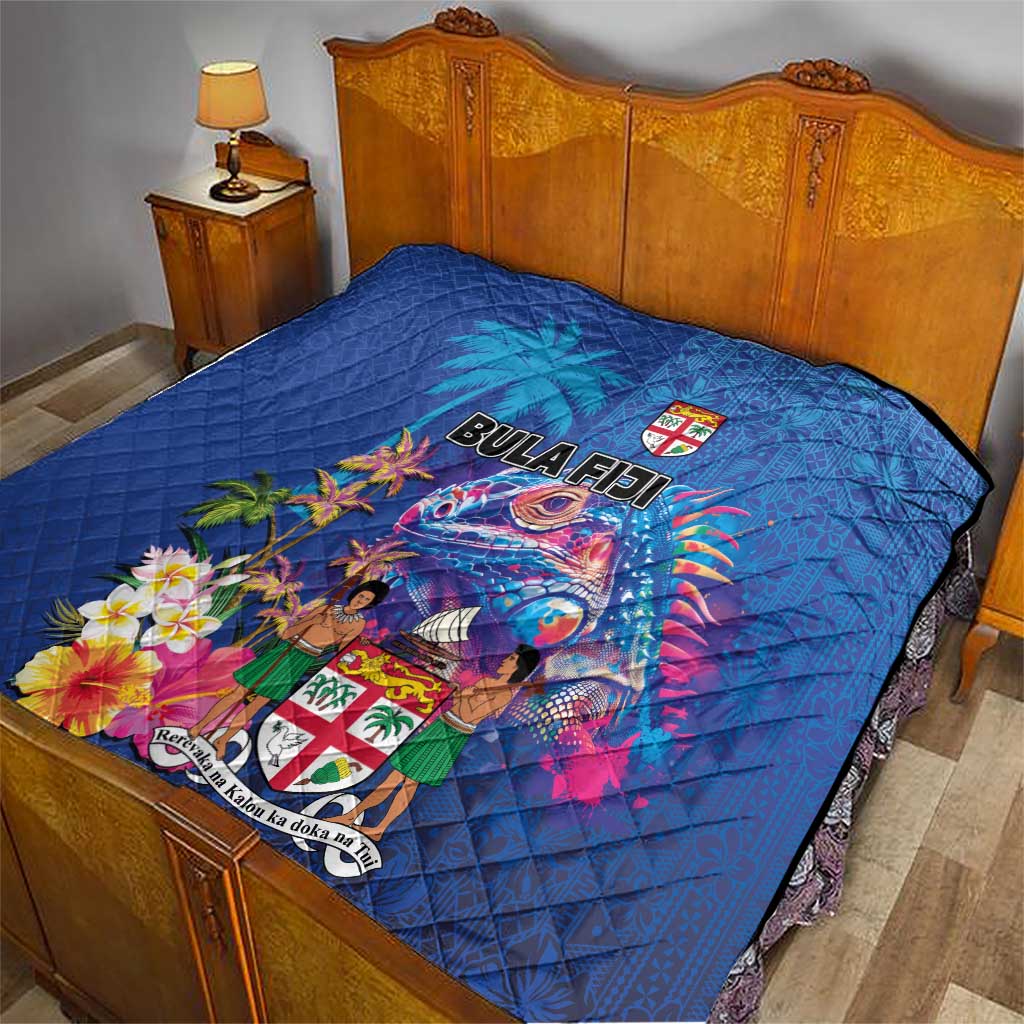 Fiji Bula Quilt Tropical Plants with Palm Tree and Iguana Colorful LT03 - Polynesian Pride