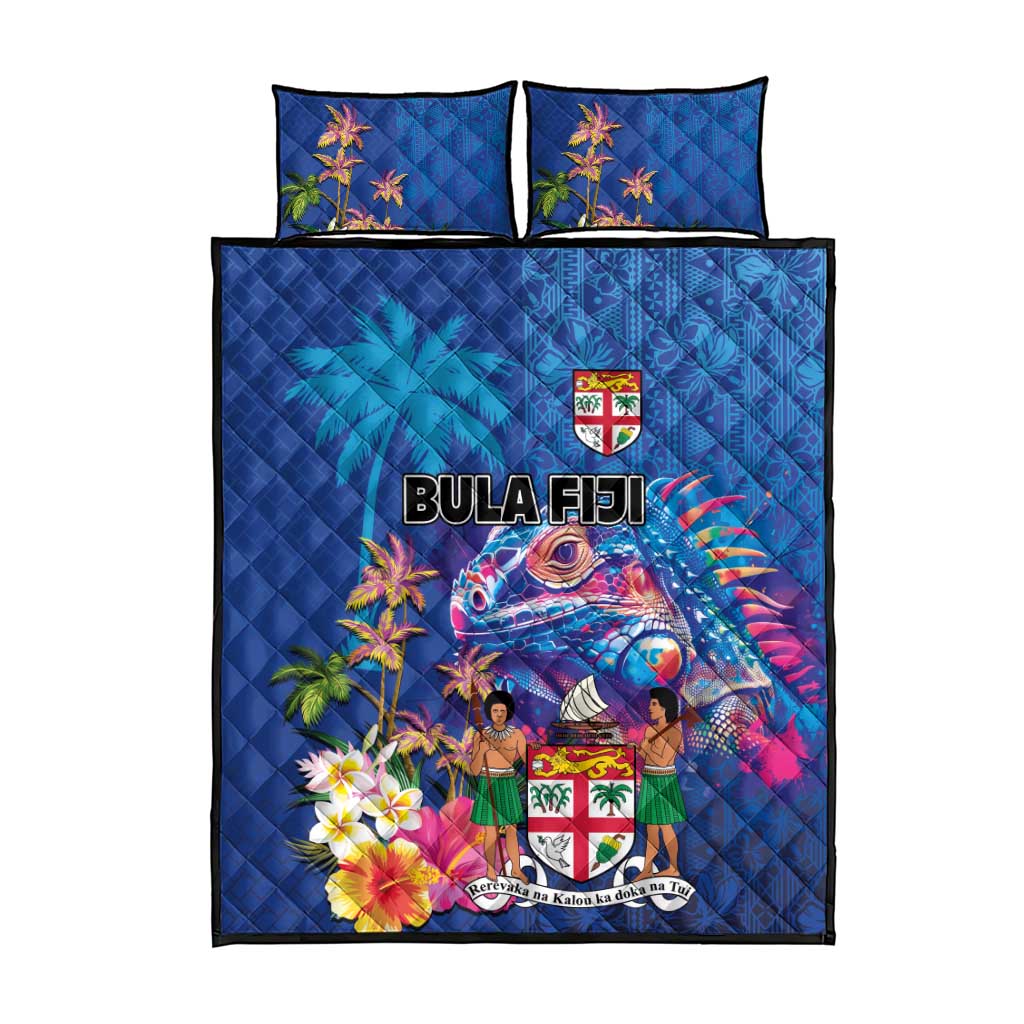 Fiji Bula Quilt Bed Set Tropical Plants with Palm Tree and Iguana Colorful LT03 - Polynesian Pride