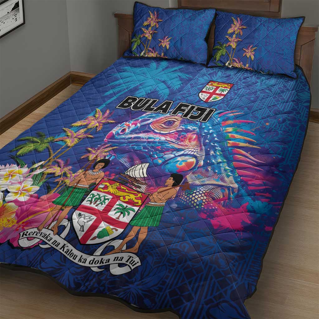 Fiji Bula Quilt Bed Set Tropical Plants with Palm Tree and Iguana Colorful LT03 - Polynesian Pride