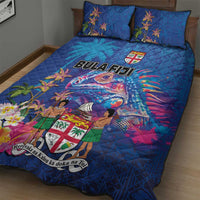 Fiji Bula Quilt Bed Set Tropical Plants with Palm Tree and Iguana Colorful LT03 - Polynesian Pride