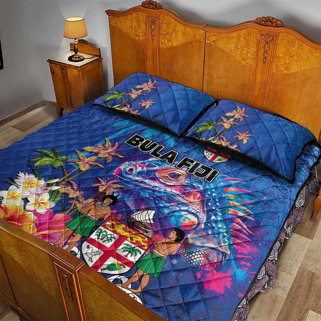 Fiji Bula Quilt Bed Set Tropical Plants with Palm Tree and Iguana Colorful LT03 - Polynesian Pride