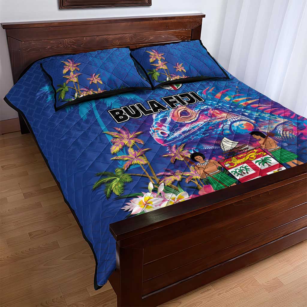 Fiji Bula Quilt Bed Set Tropical Plants with Palm Tree and Iguana Colorful LT03 - Polynesian Pride