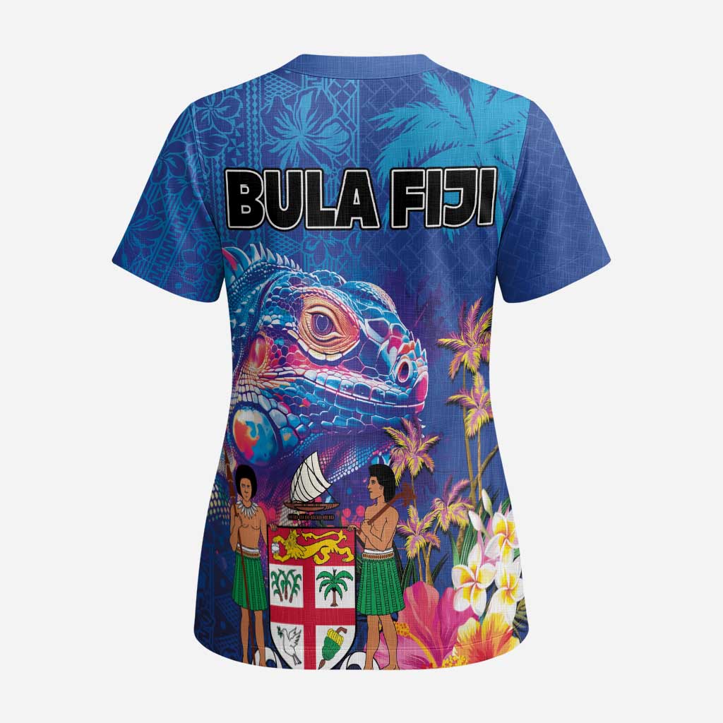 Fiji Bula Scrub Top Tropical Plants with Palm Tree and Iguana Colorful LT03 - Polynesian Pride